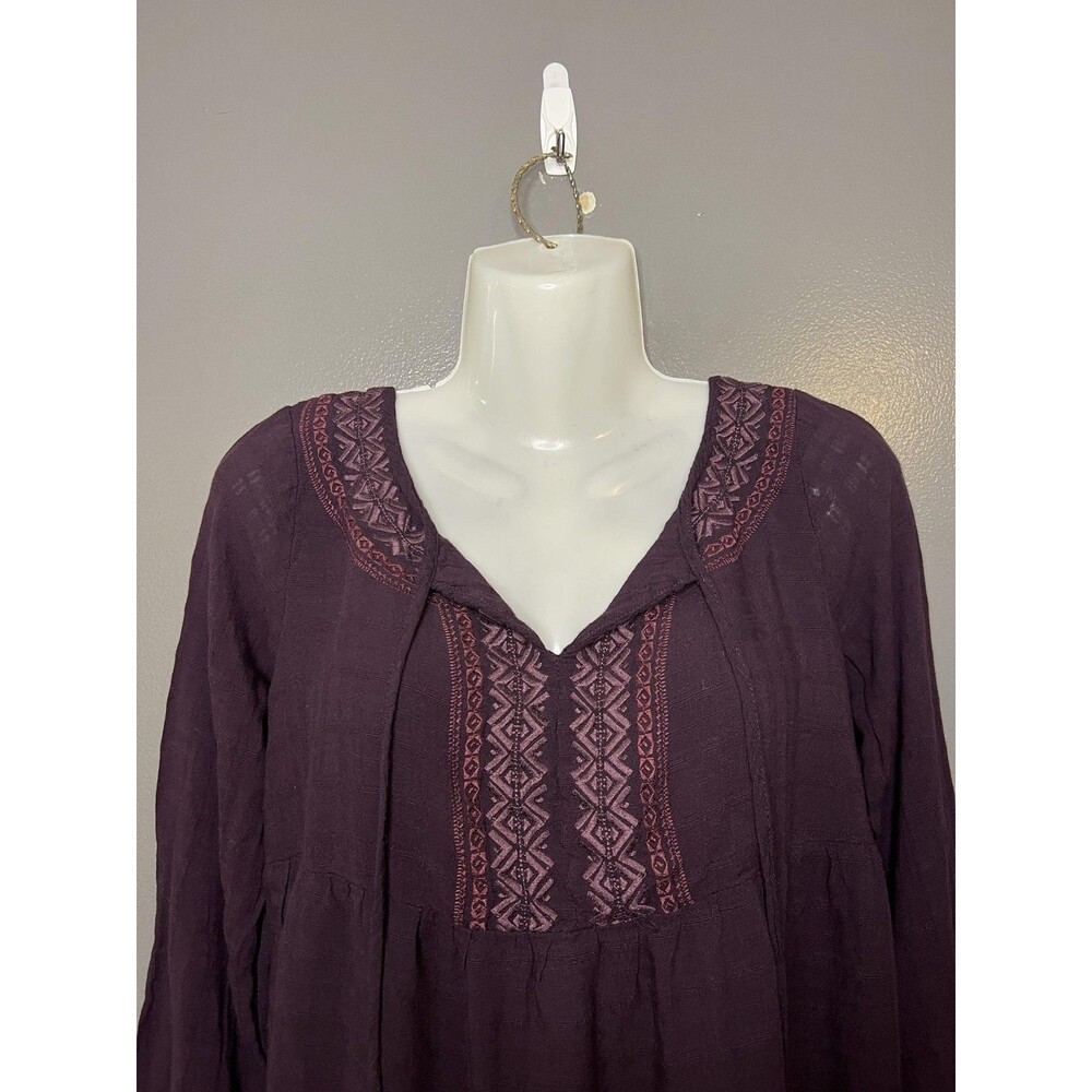 Sonoma Goods For Life Blouse Womens Medium Purple Embroidered Tunic Top Boho